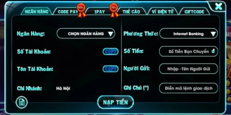 Thủ tục nạp tiền trên nền tảng cực kỳ nhanh gọn
